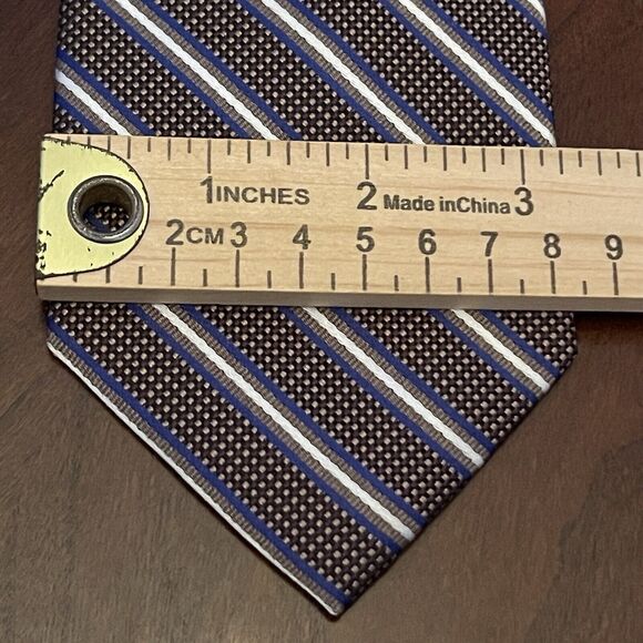 Pronto Uomo Platinum Brown Blue 100% Silk Men’s Neck Tie Made In China - Picture 4 of 9